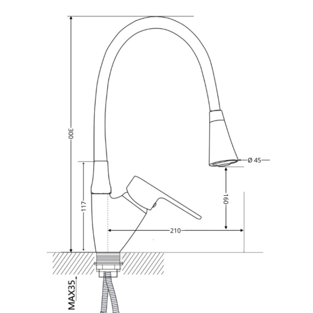 Змішувач для кухні Lidz Tani 008F3 з гнучким виливом (k40) Black / Chrome LDTAN008F3BCR39484