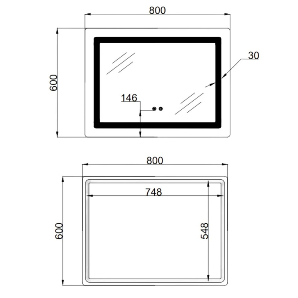 Дзеркало Lidz Kubis (KU2) 800х600 мм з LED-підсвічуванням Touch LD78LF9048060