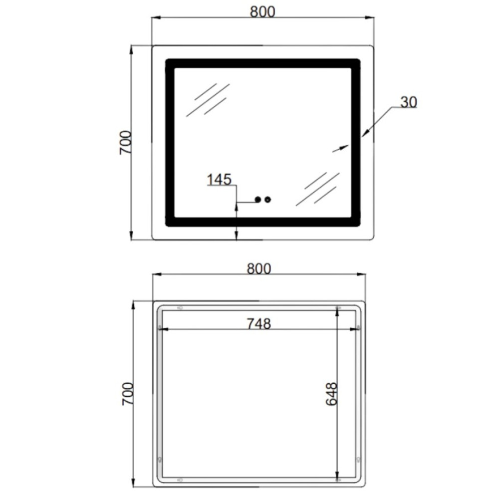 Дзеркало Lidz Kubis (KU2) 700х800 мм з LED-підсвічуванням Touch LD78LF9047080