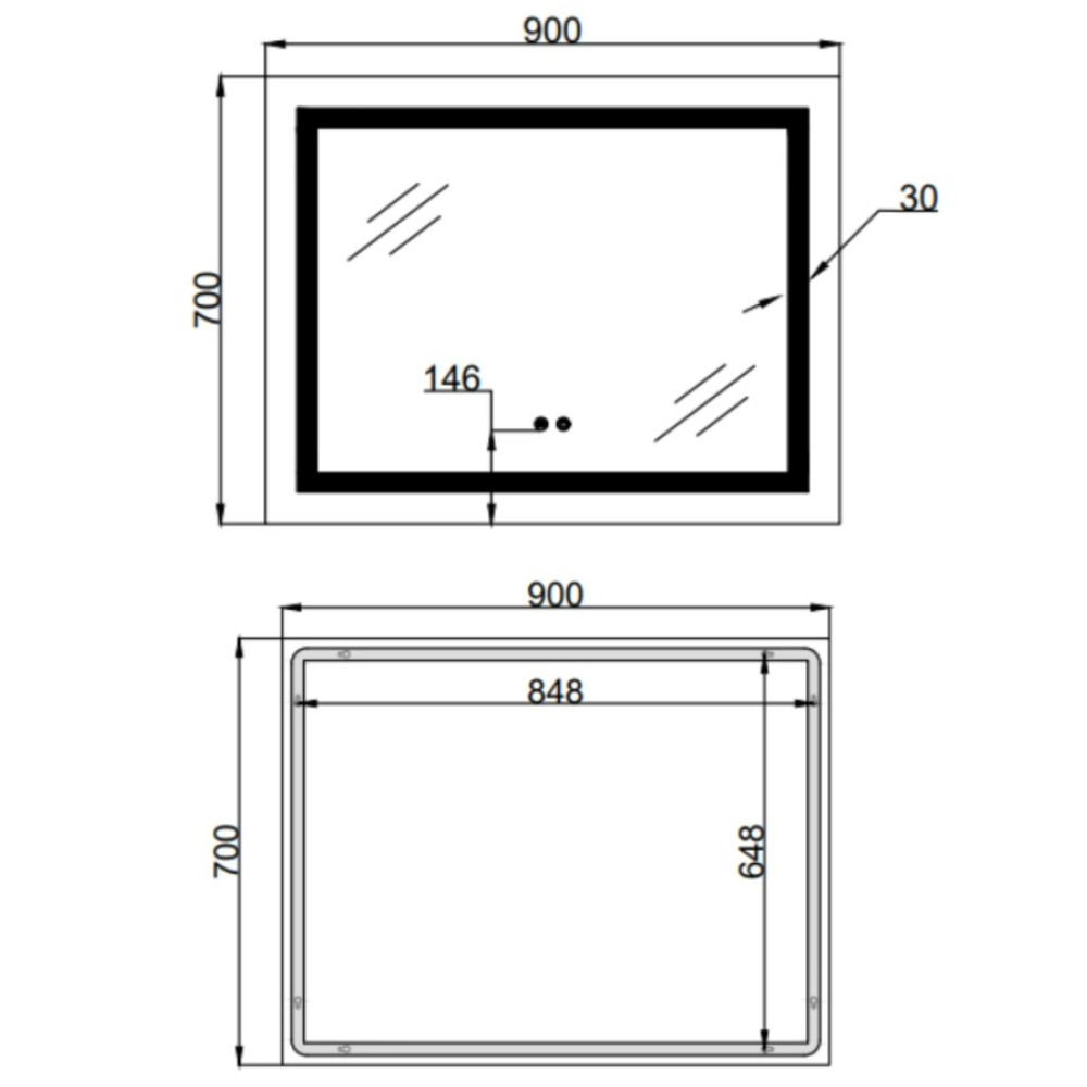 Дзеркало Lidz Kubis (KU1) 900х700 мм з LED-підсвічуванням Touch LD78LF9049070