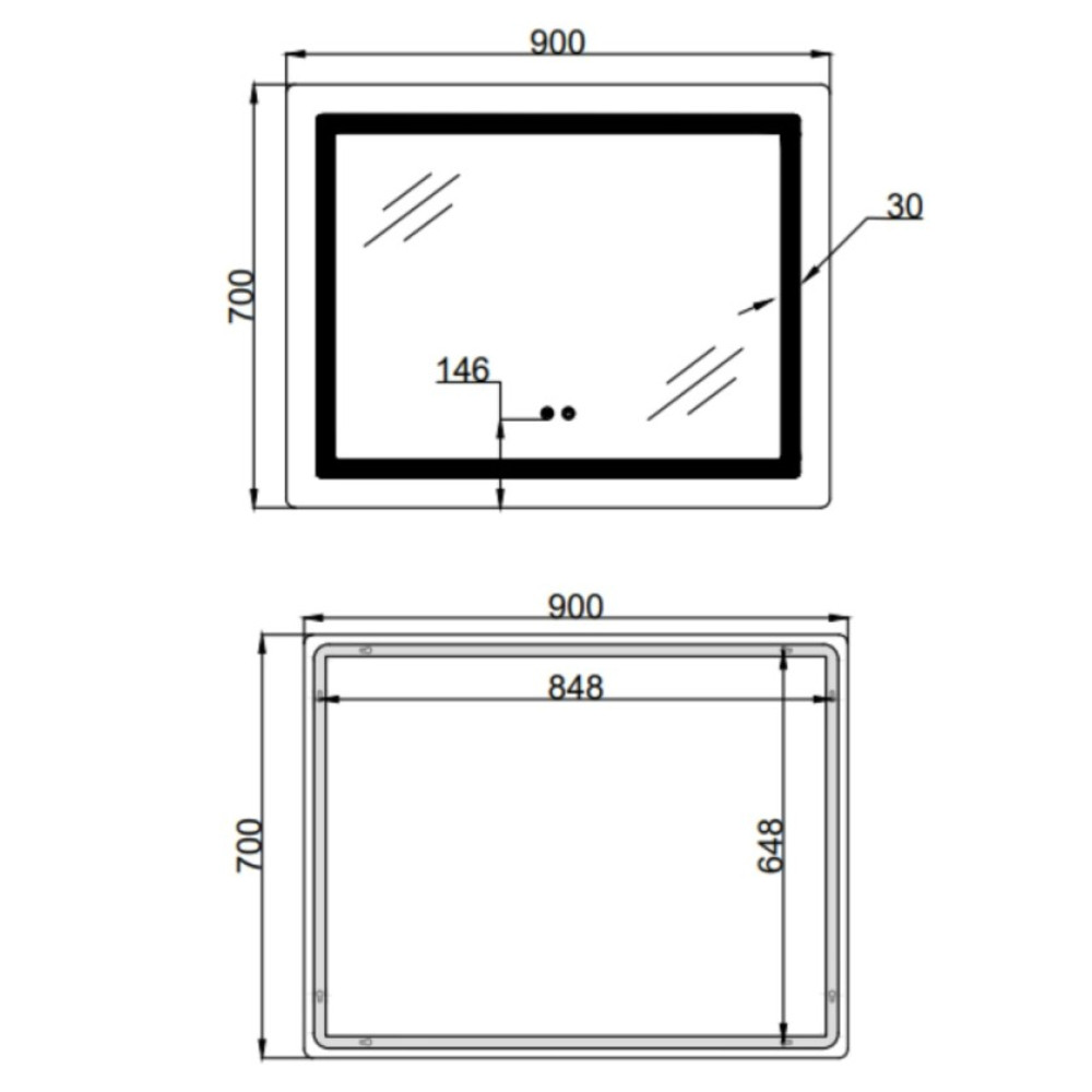 Дзеркало Lidz Kubis (KU2) 900х700 мм з LED-підсвічуванням Touch LD78LF90448452