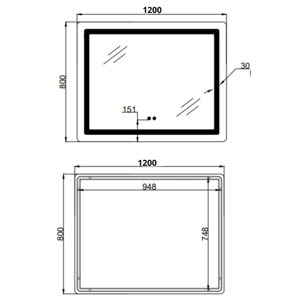 Зеркало Lidz Kubis (KU2) 1200х800 мм с LED-подсветкой Touch LDKUB120080049007