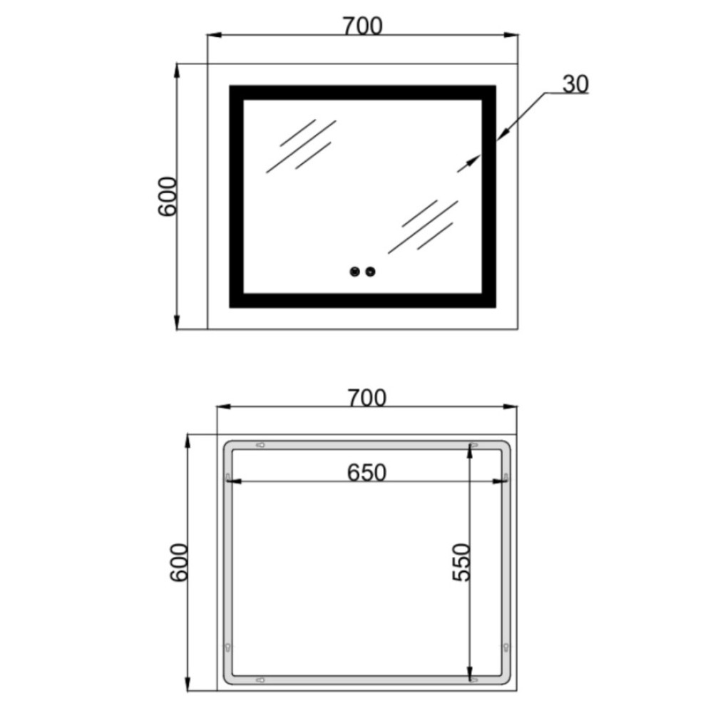 Дзеркало Lidz Kubis (KU1) 600х700 мм, прямокутне, з LED-підсвічуванням Touch LDKU60070049285