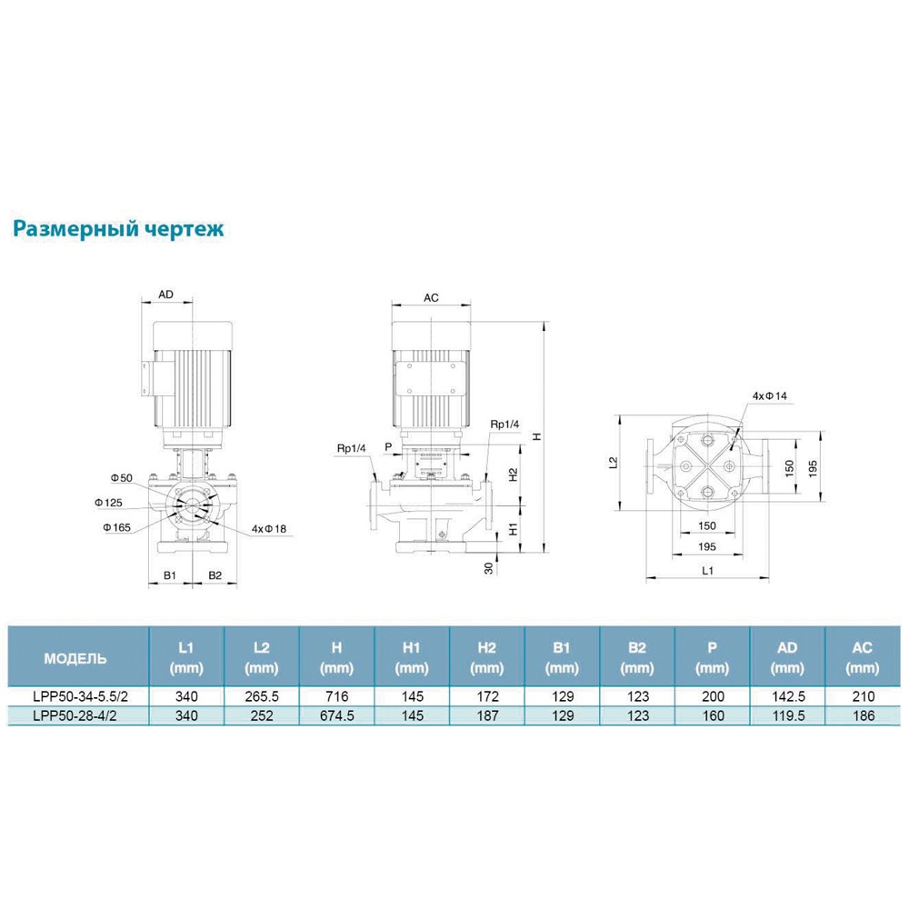 Насос циркуляційний вертикальний Leo 3.0 LPP50-28-4/2 380В 4кВт Hmax 32.5м Qmax 717л/хв (7714283)
