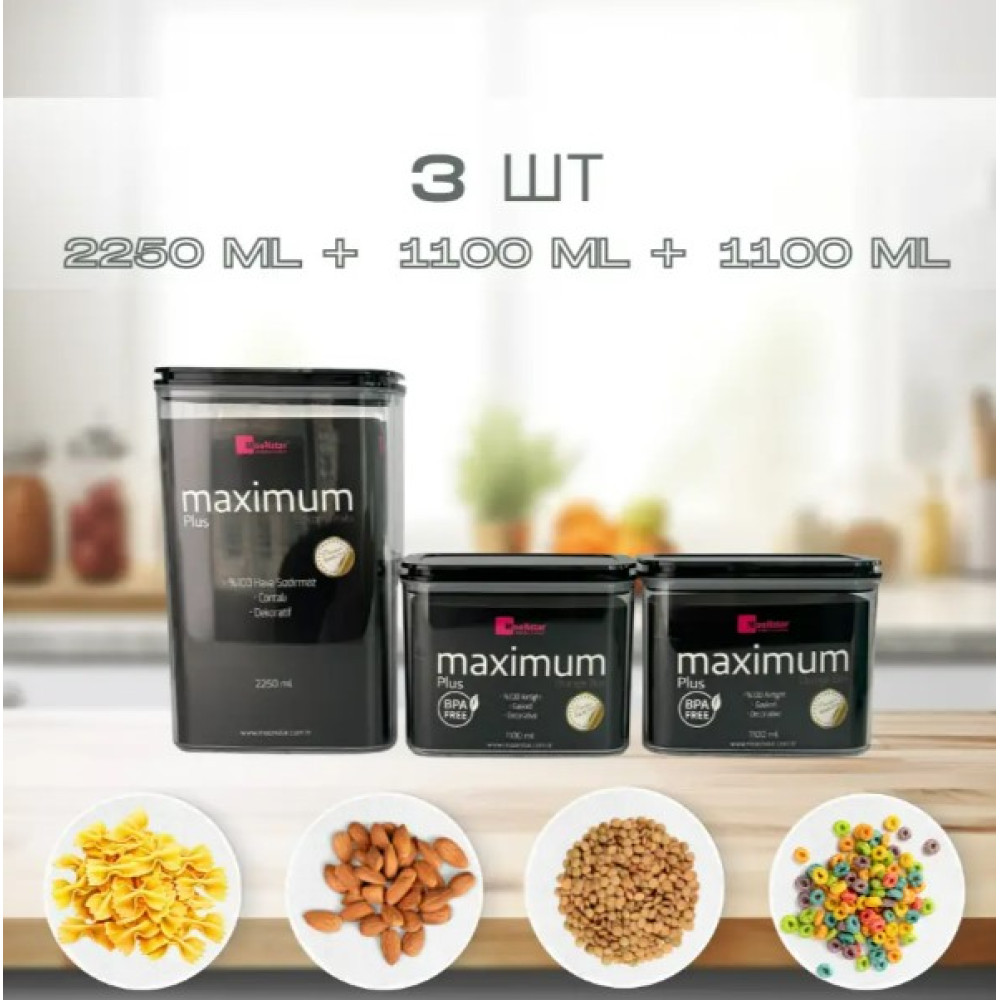 Набір акрилових контейнерів Motek Max Plus 3 шт з кришкою (1,1 л + 2,25 л + 1,1 л) (MAXP-SET 2)