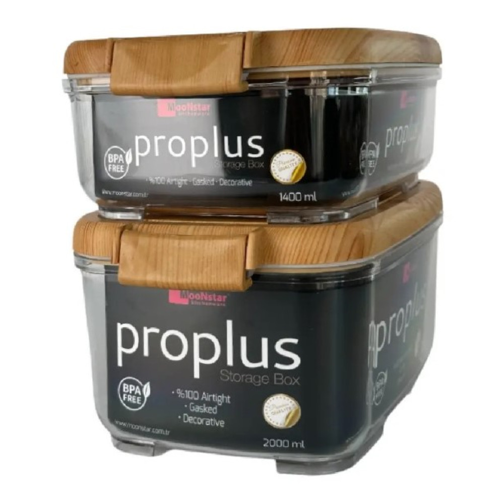 Набір контейнерів акрилових Motek ProPlus 2 шт прямокутної форми з бамбуковою кришкою на 1,4 л і 2 л (PRO-233В)