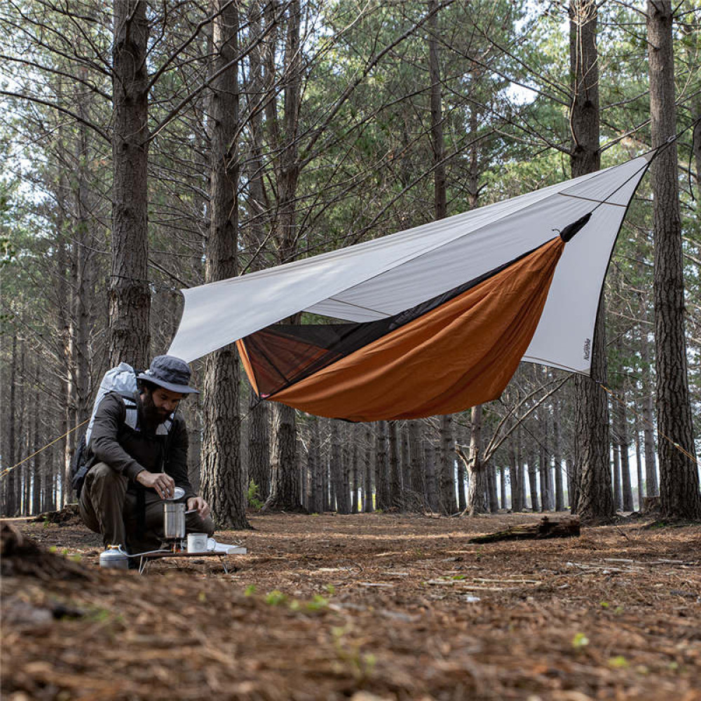Гамак одномісний із маскитною сіткою та тентом Naturehike Shelter camping NH20ZP092 75D pongee помаранчевий