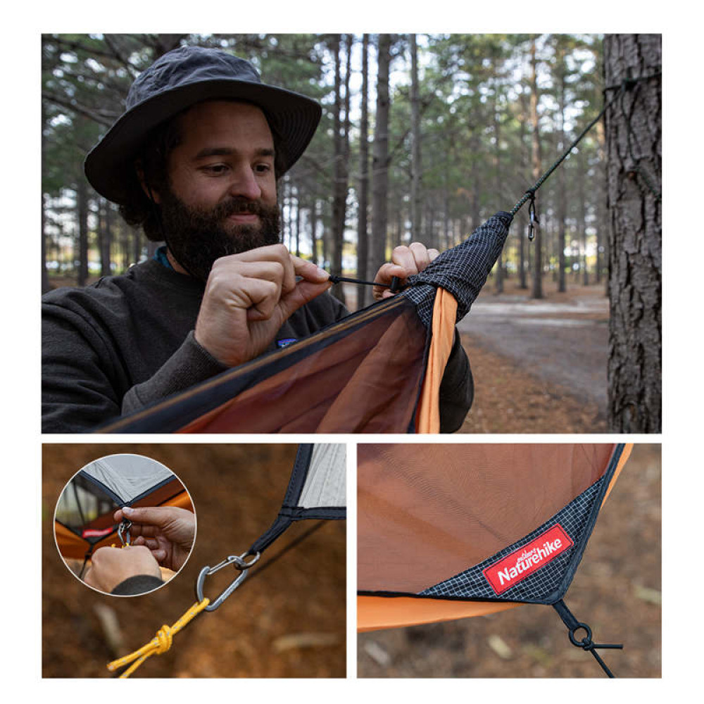 Гамак одномісний із маскитною сіткою та тентом Naturehike Shelter camping NH20ZP092 75D pongee помаранчевий