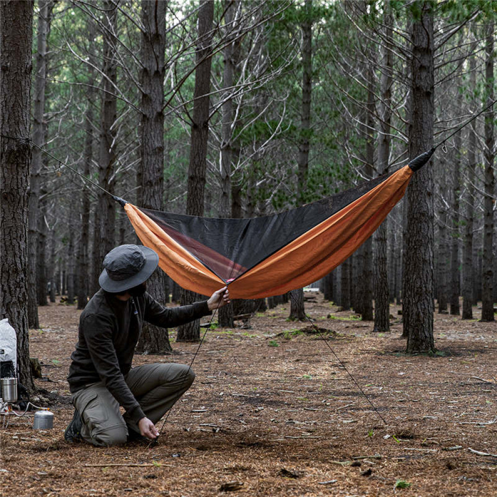 Гамак одномісний із маскитною сіткою та тентом Naturehike Shelter camping NH20ZP092 75D pongee помаранчевий