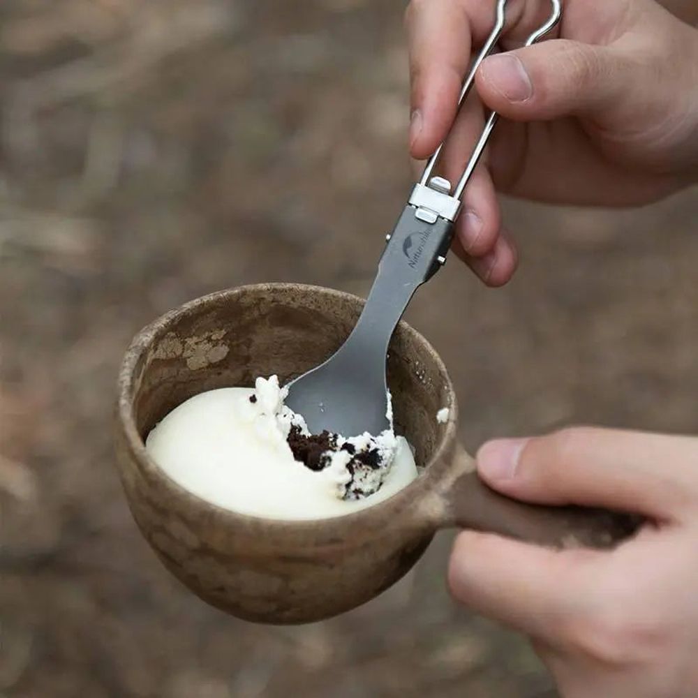 Ложка складана Naturehike з титану Titanium NH19C001-J сіра з мішечком (6927595734773)