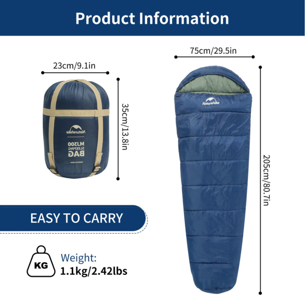 Спальник з капюшоном Naturehike MJ300 CNK2300SD014, темно-блакитний (6976023923081)