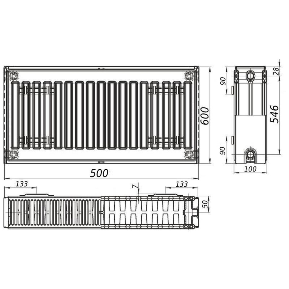 Радіатор сталевий Queen Therm 22 тип 600x500 мм бічне підключення (21728)