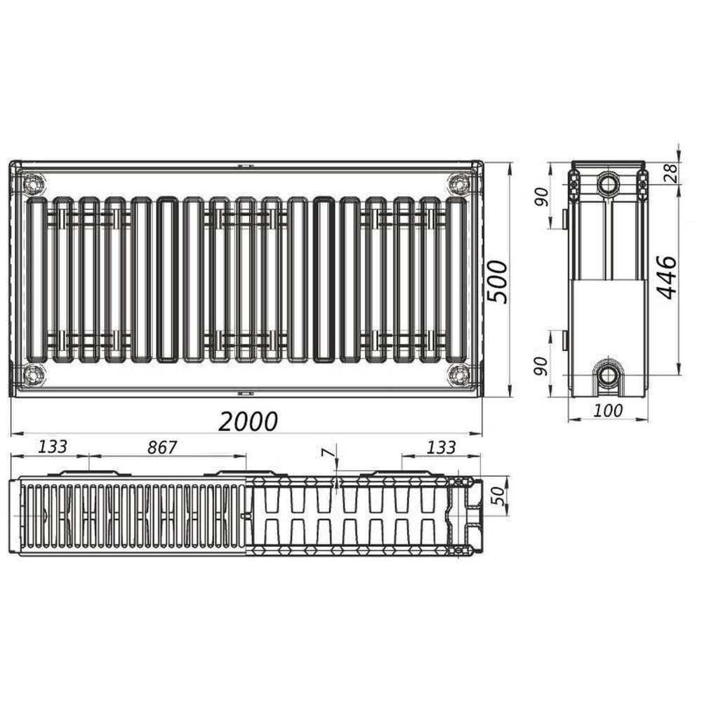 Радиатор стальной Queen Therm 22 тип 500x2000 мм боковое подключение (22107)