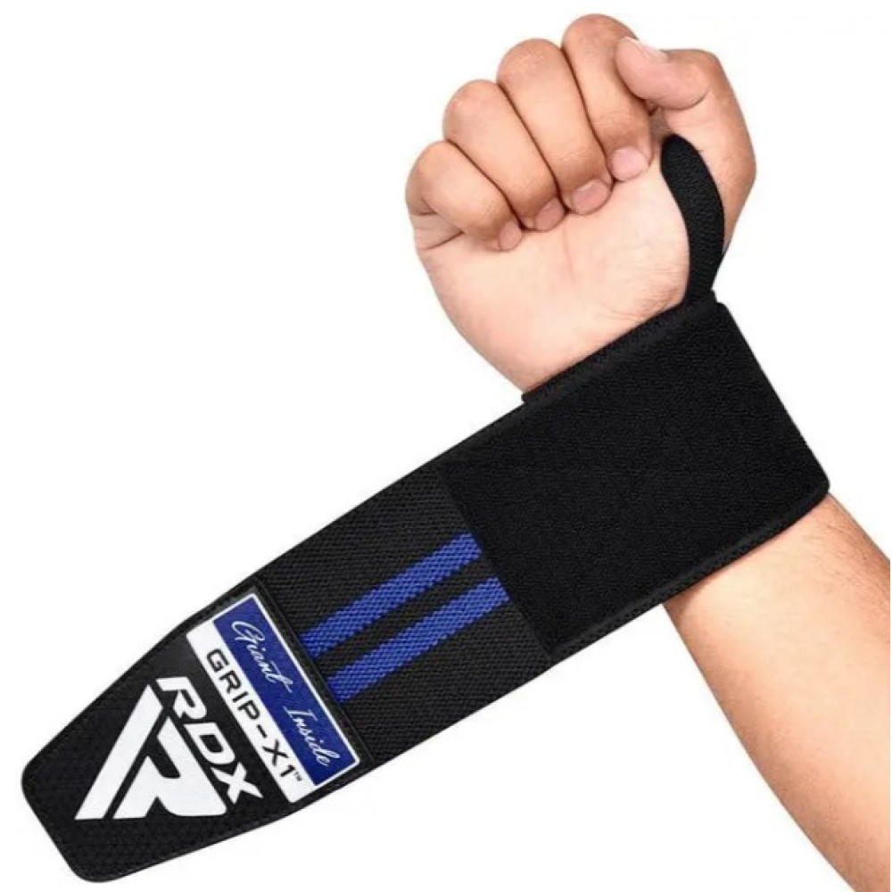 Бинты для запястий (кистевые бинты) RDX GYM WRIST WRAP R11 BLACK/ BLUE (WAH-WR11BU)