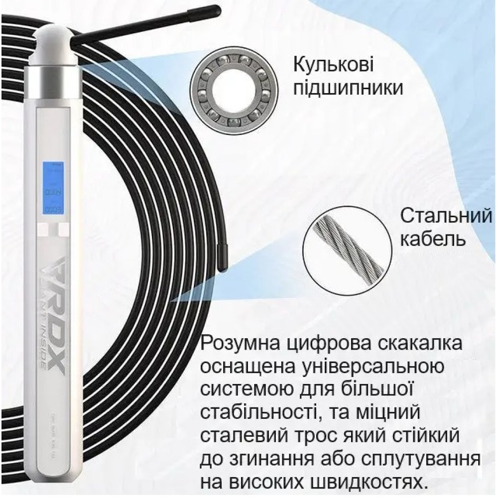 Скакалка акумуляторна RDX 75P інтелектуальна з цифровим лічильником із USB і додатком 3 м (SKD-75PAI-10.3FT)