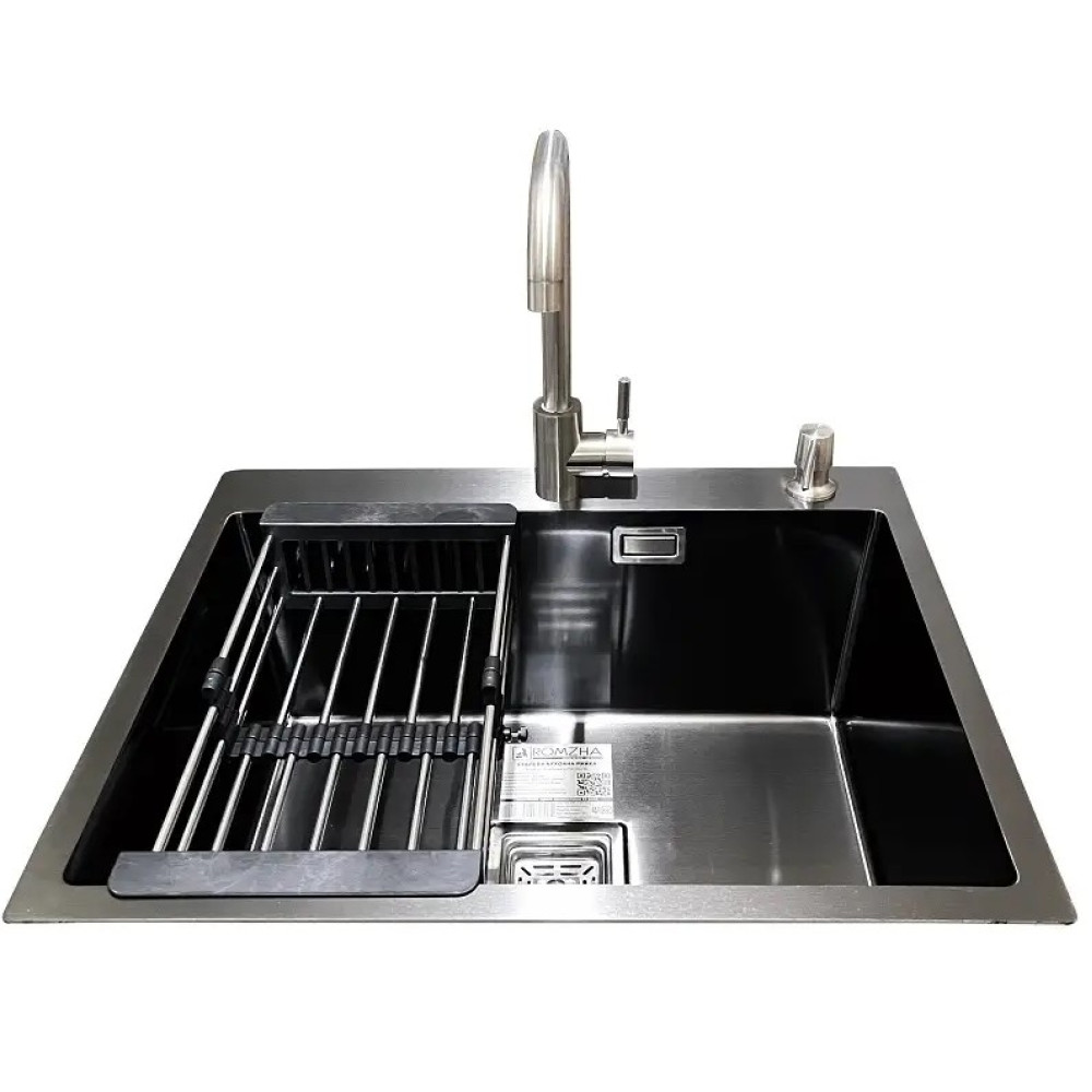 Комплект мийка + змішувач Romzha Arta Nova U-550 Max BL (B) RO41518