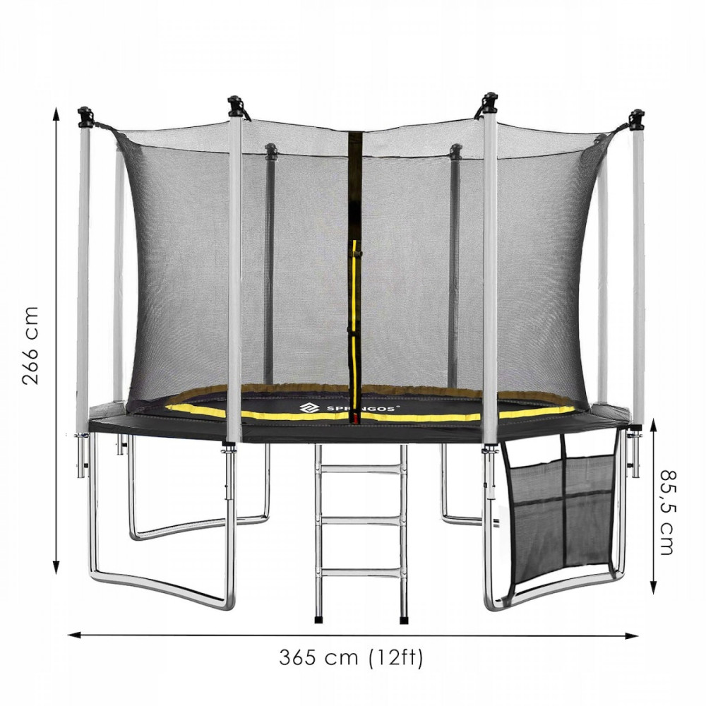 Батут із внутрішньою сіткою Springos 12FT 365 см TP0007 Black