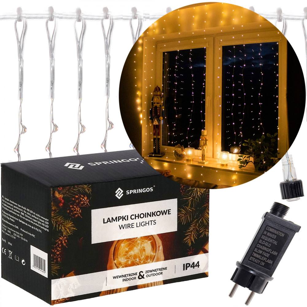 Гірлянда водоспад (штора) Springos 2 x 2 м 400 LED CL0097 Warm White