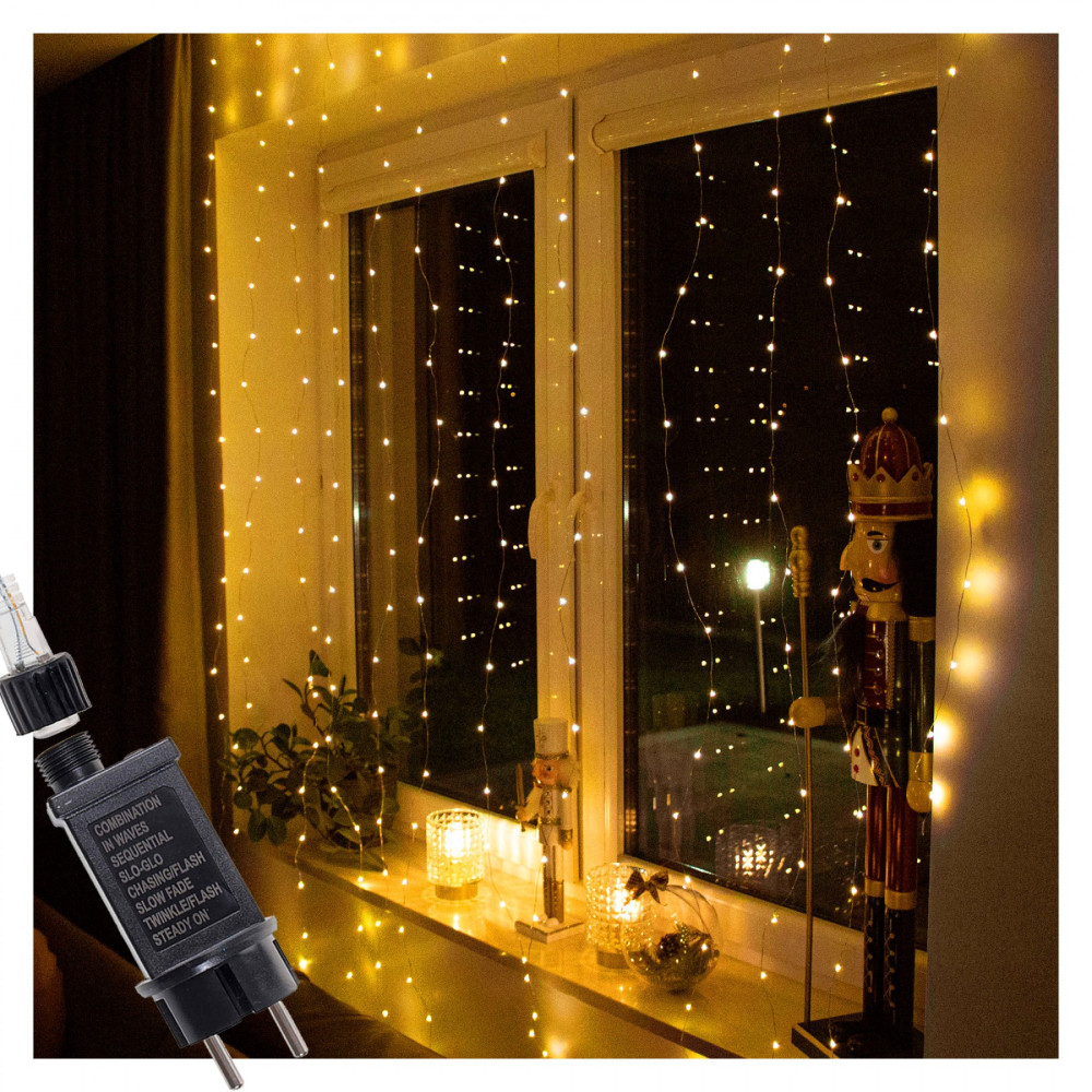 Гірлянда водоспад (штора) Springos 2 x 2 м 400 LED CL0097 Warm White