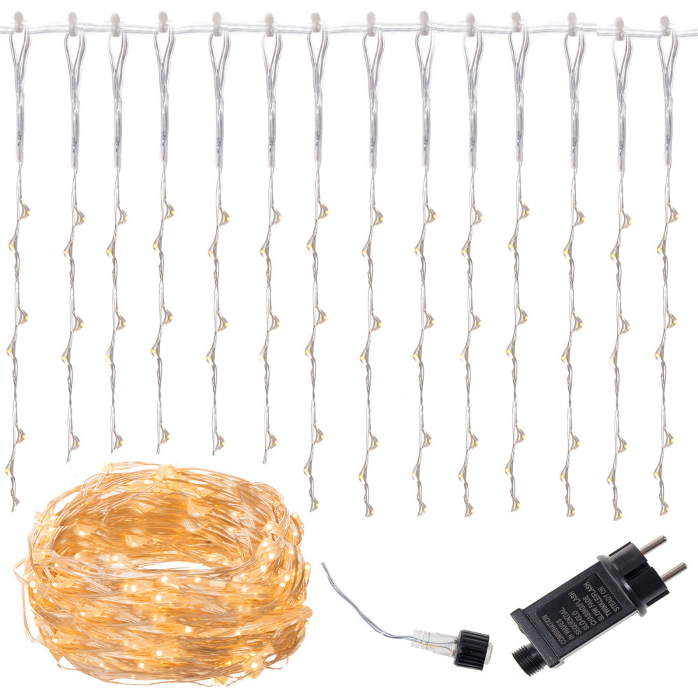 Гірлянда водоспад (штора) Springos 2 x 2 м 400 LED CL0097 Warm White