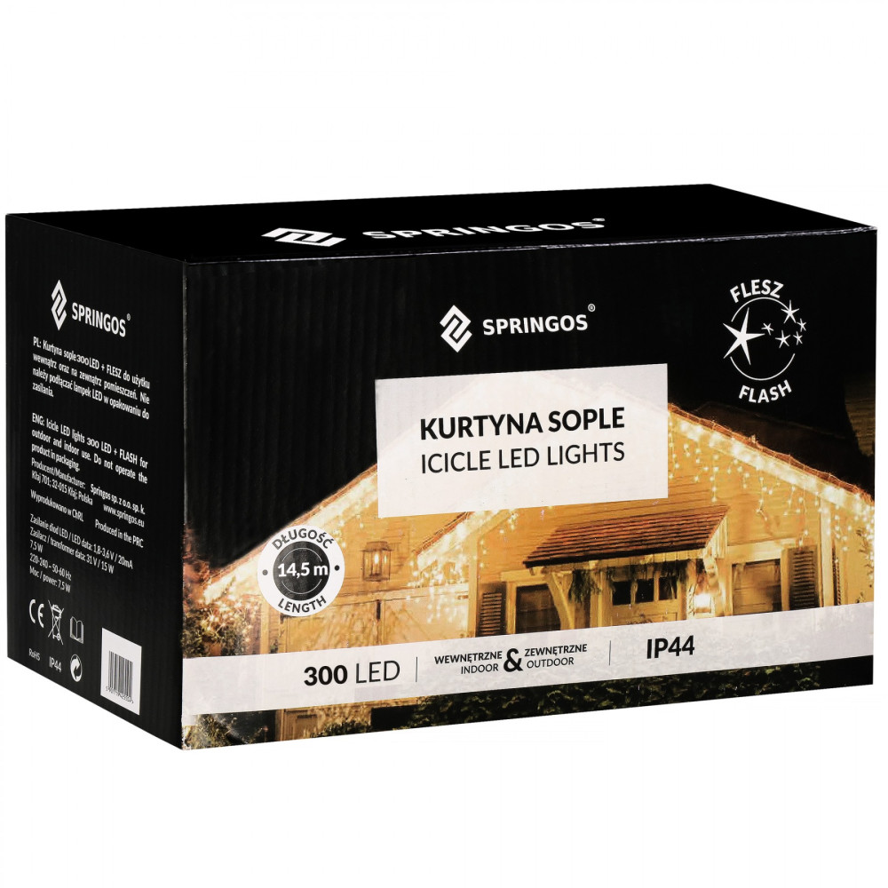 Гирлянда бахрома уличная (наружная) Springos 12 м 300 LED + Flash CL0318 Blue