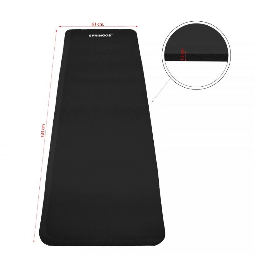 Коврик (мат) для йоги та фітнесу Springos NBR 1.5 см Black (YG0029)