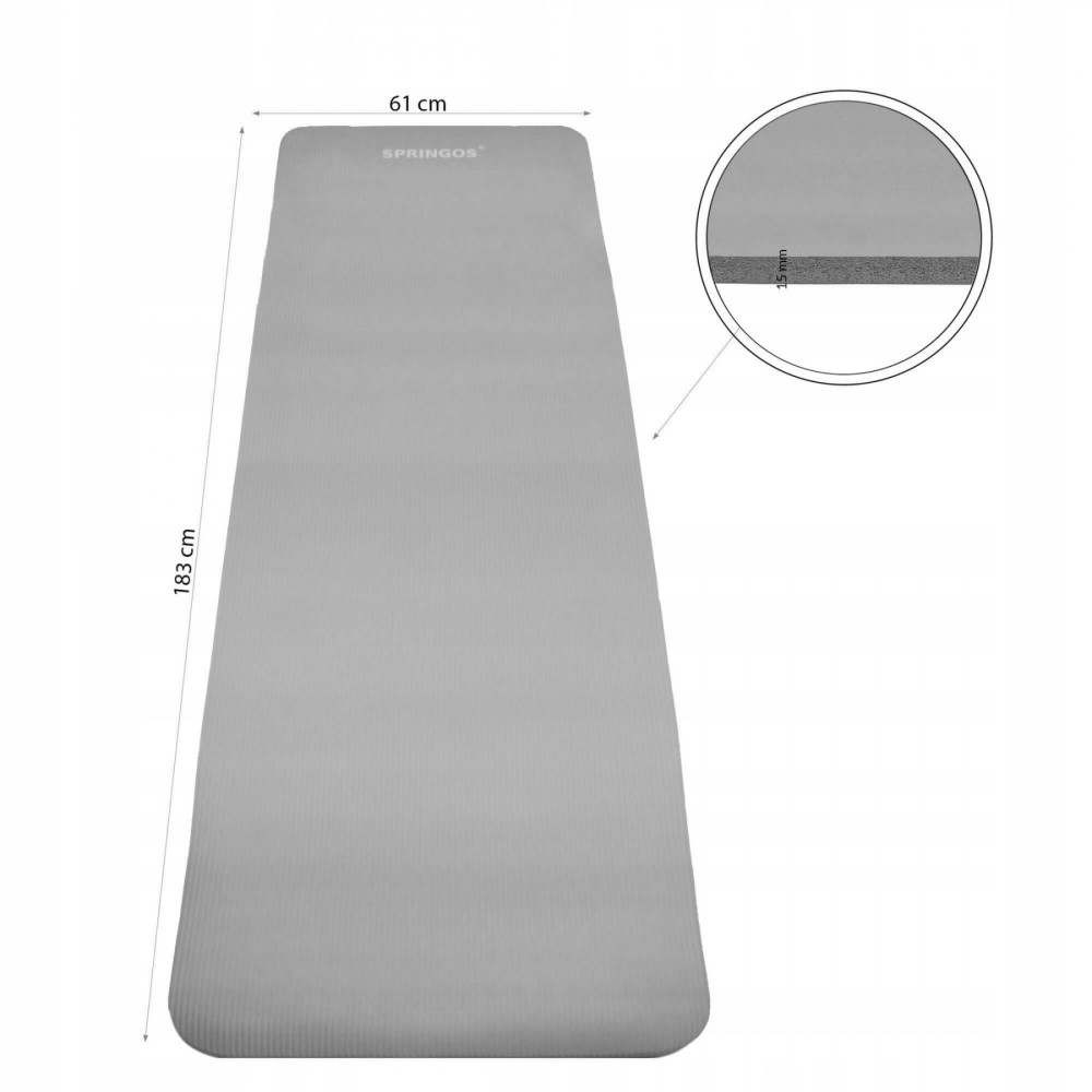 Коврик (мат) для йоги та фітнесу Springos NBR 1.5 см Light Grey (YG0041)