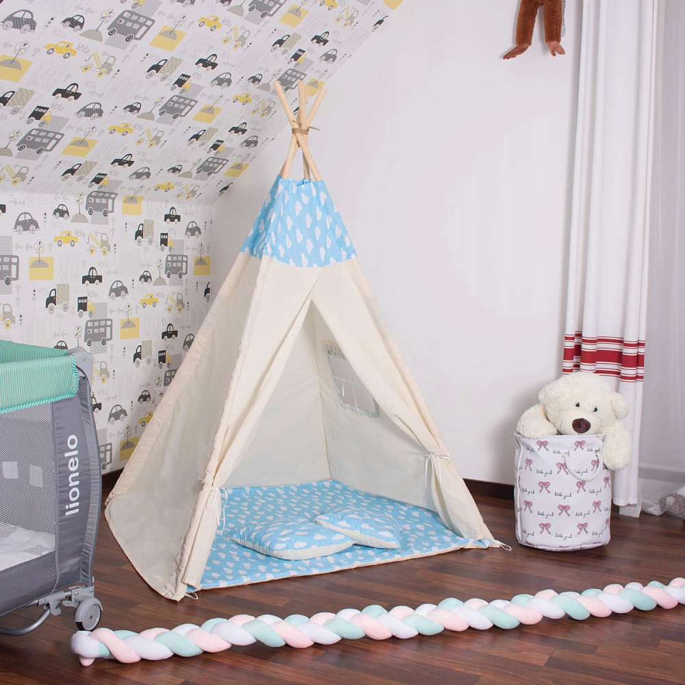 Дитячий намет (вігвам) Springos Tipi XXL White/Sky Blue TIP05