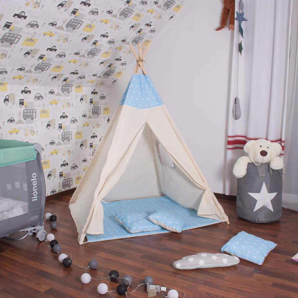 Дитячий намет (вігвам) Springos Tipi XXL White/Sky Blue TIP06