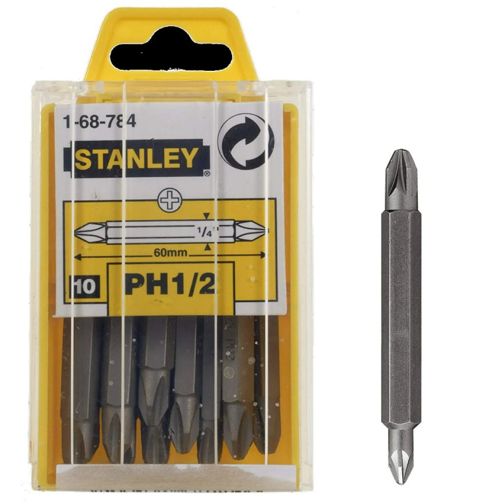 Набір біт Stanley двосторонніх 1/4" PH1, PH2 60 мм 10 шт (1-68-784)