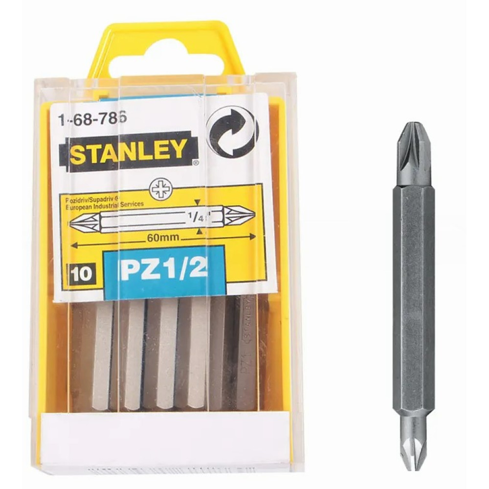 Набір біт Stanley двосторонніх 1/4" PZ1, PZ2 60 мм 10 шт (1-68-786)