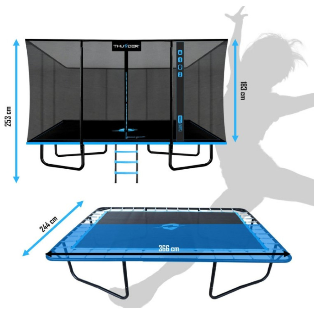 Батут с внутренней сеткой THUNDER Outside Phenom 8x12FT Black\Blue