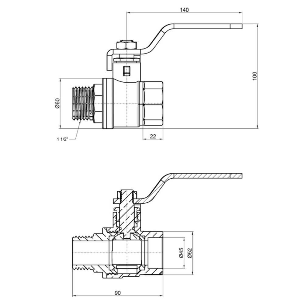 Кран кульовий Thermo Alliance Base 1 1/2" ВЗ прямий, PN30, важіль SD605W40