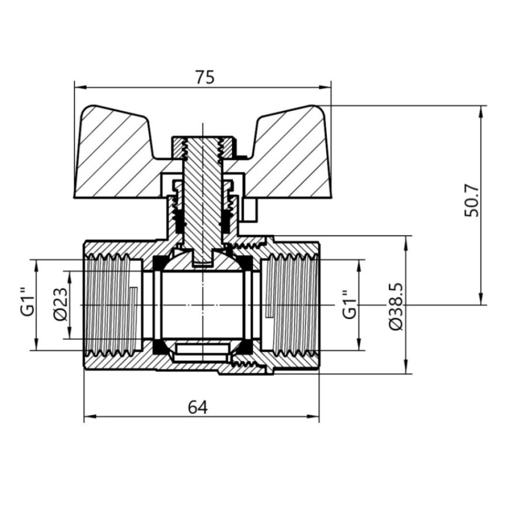Кран кульовий Thermo Alliance Base 1" ВВ прямий, PN40, метелик SD602W25