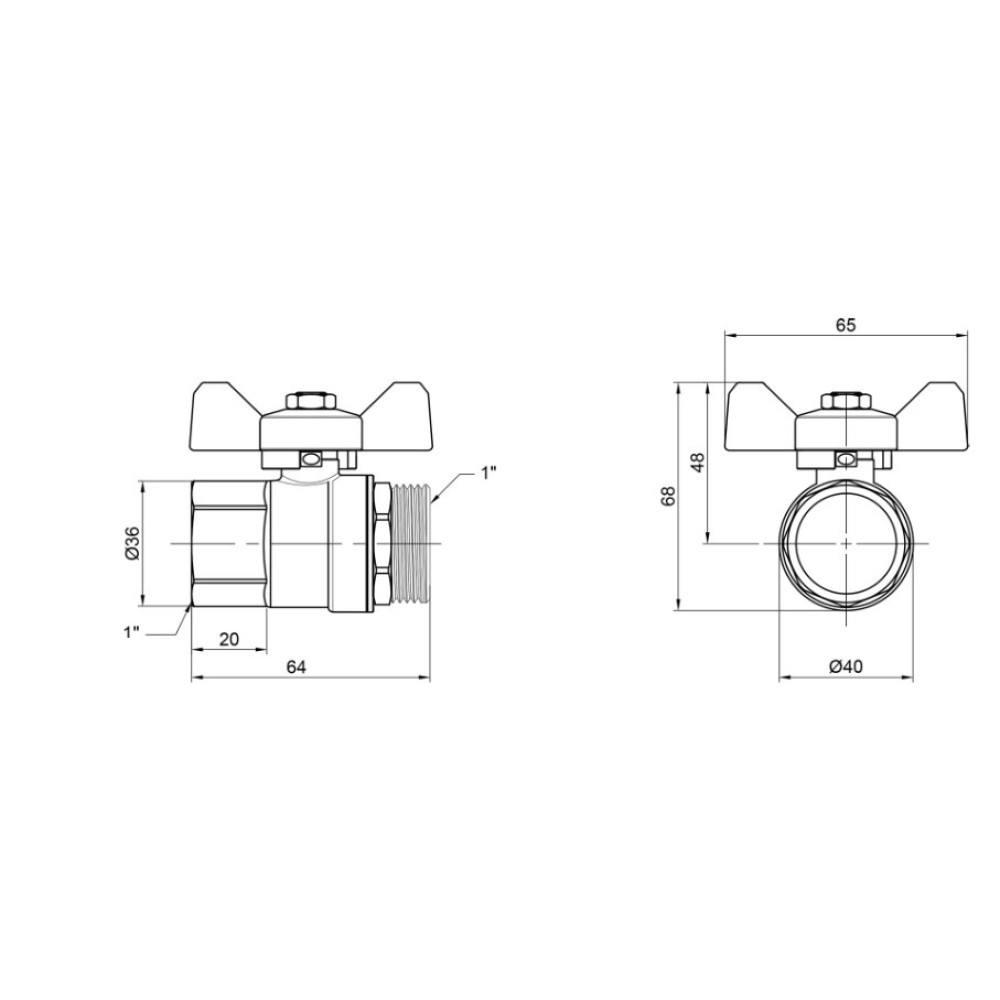 Кран кульовий Thermo Alliance Base 1" ВЗ прямий, нікель, PN30, метелик SD607W25