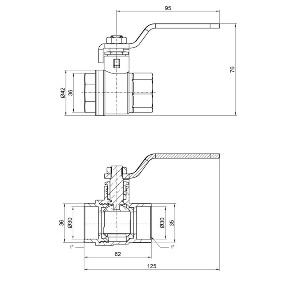 Кран кульовий Thermo Alliance Base 1" ВВ прямий, PN40, важіль SD600W25