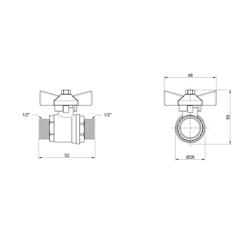 Кран кульовий Thermo Alliance Base 1/2" ЗЗ прямий, PN40, метелик SD606W15