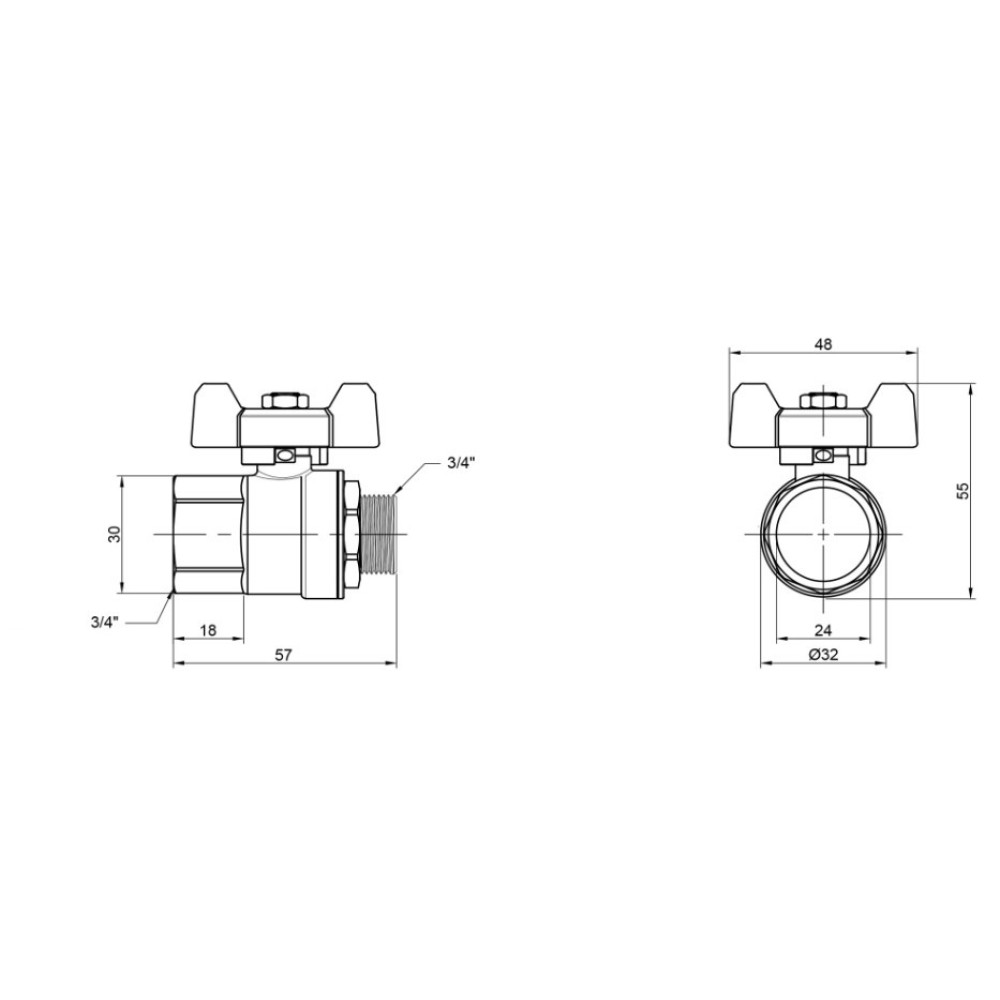 Кран кульовий Thermo Alliance Base 3/4" ВЗ прямий, PN40, метелик SD607W20