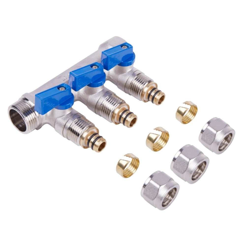 Коллектор под фитинг Thermo Alliance Standart 3/4" ВН (3 вых) шаровой кран SD231W3