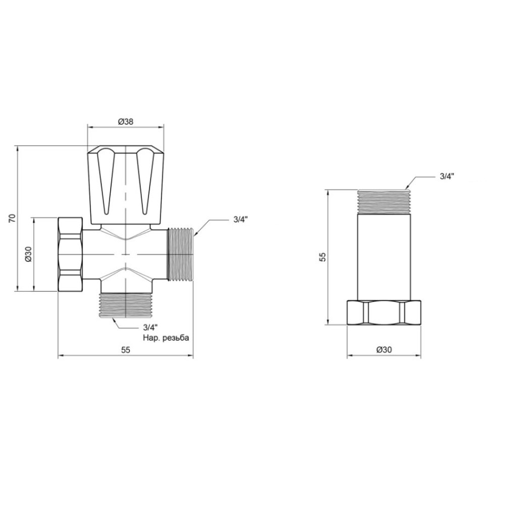 Кран шаровой приборный Thermo Alliance Standart 3/4"Зх3/4"Зх3/4" В вентиль SD183W20