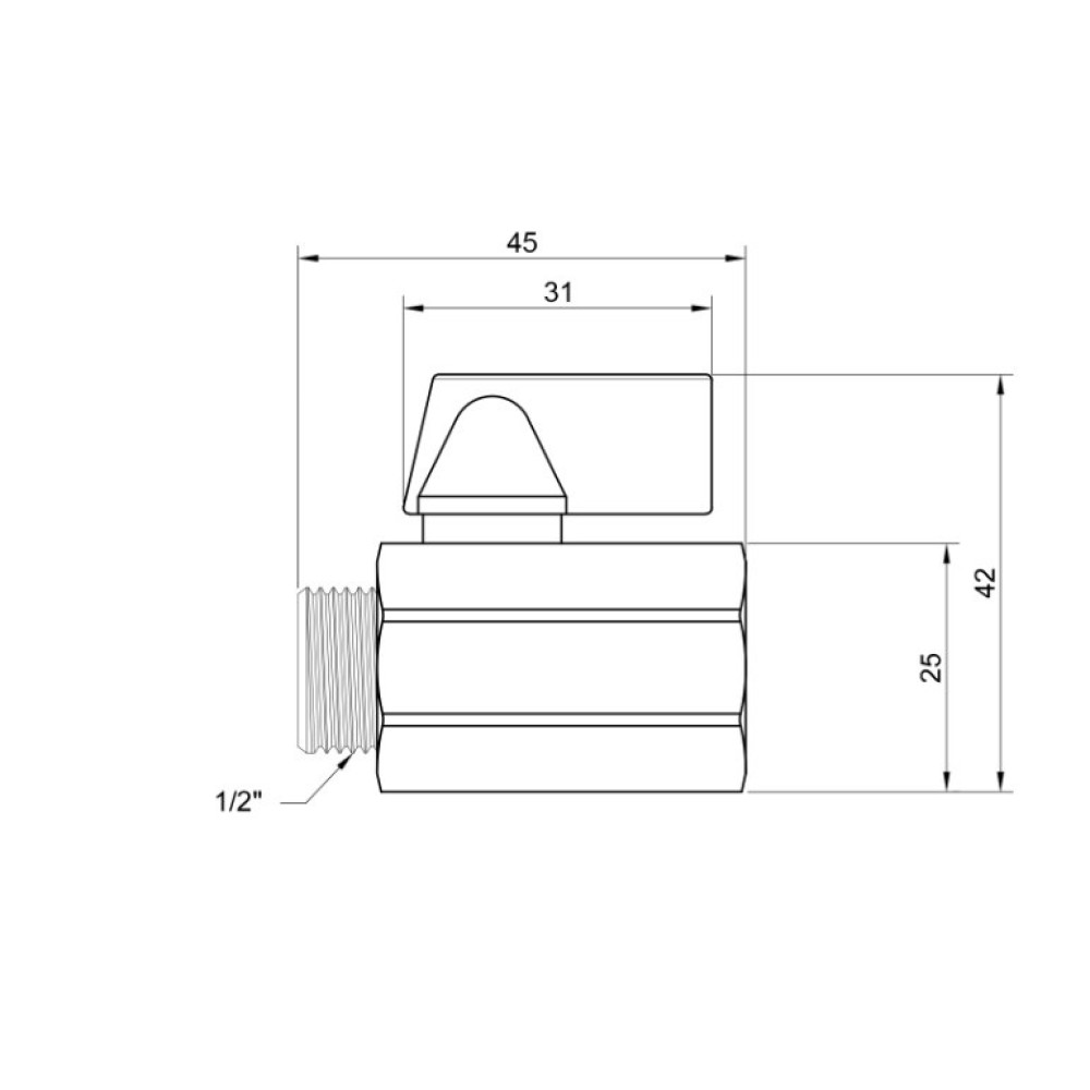 Кран кульовий міні Thermo Alliance Standart 1/2" ВЗ прямий, півметелик SD188W15