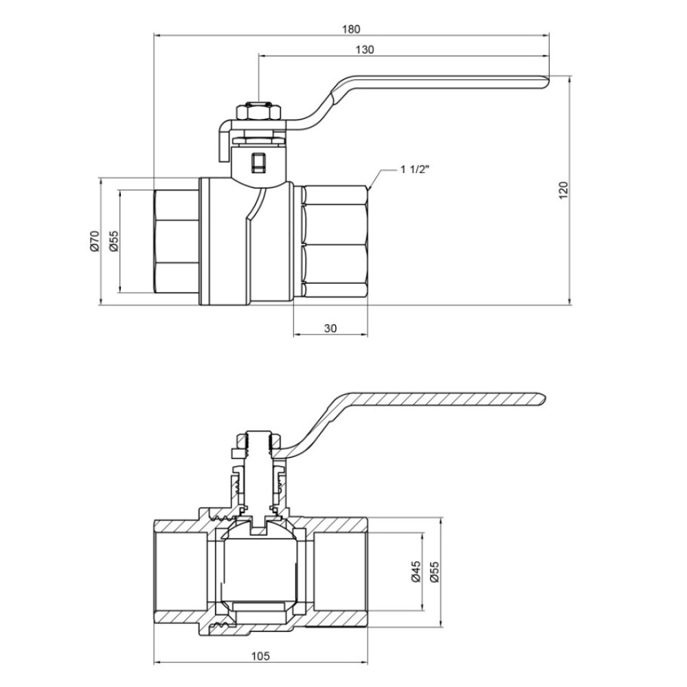 Кран кульовий Thermo Alliance Forte 1 1/2" ВВ прямий, PN40, важіль SF600W40