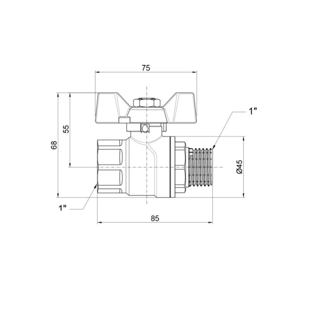 Кран кульовий Thermo Alliance Forte 1" ВЗ прямий, PN40, метелик SF607W25