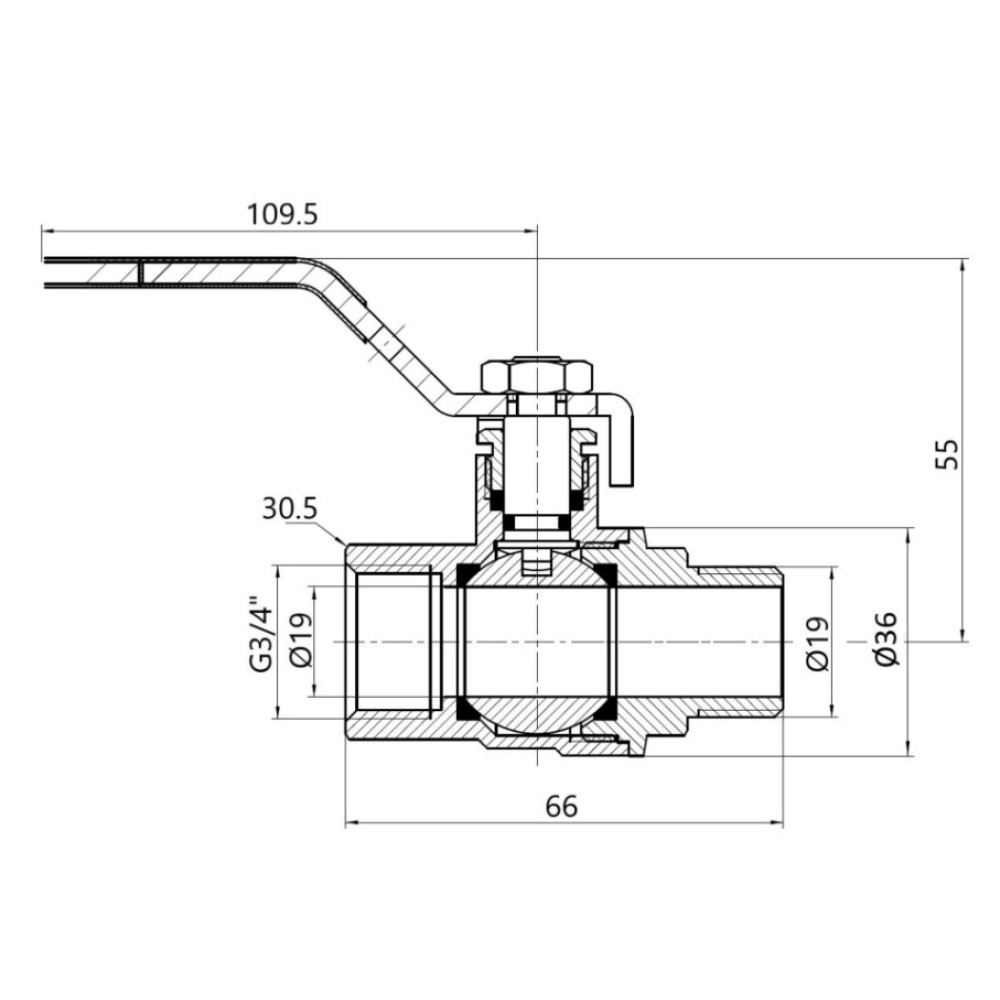 Кран кульовий Thermo Alliance Forte 3/4" ВЗ прямий, PN40, важіль SF605W20