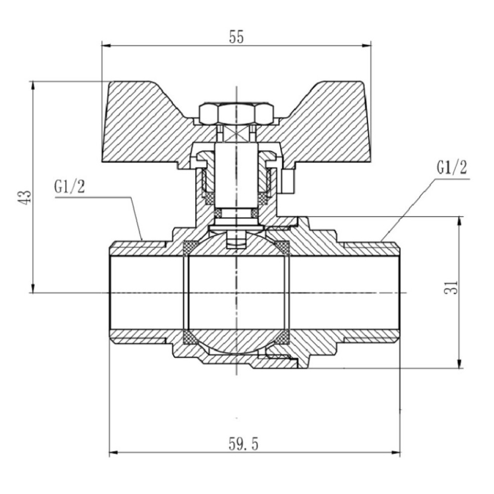 Кран кульовий Thermo Alliance Forte 1/2" ЗЗ прямий, PN40, метелик SF606W15