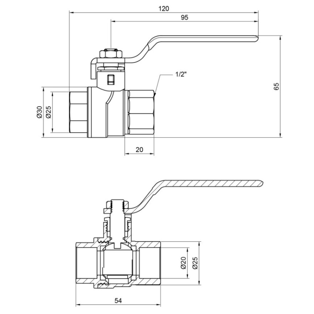 Кран кульовий Thermo Alliance Forte 1/2" ВВ прямий, PN40, важіль SF600W15