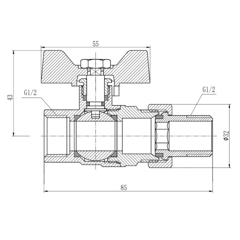 Кран шаровой "Американка" Thermo Alliance Forte 1/2" ВН прямая, бабочка SF220W15