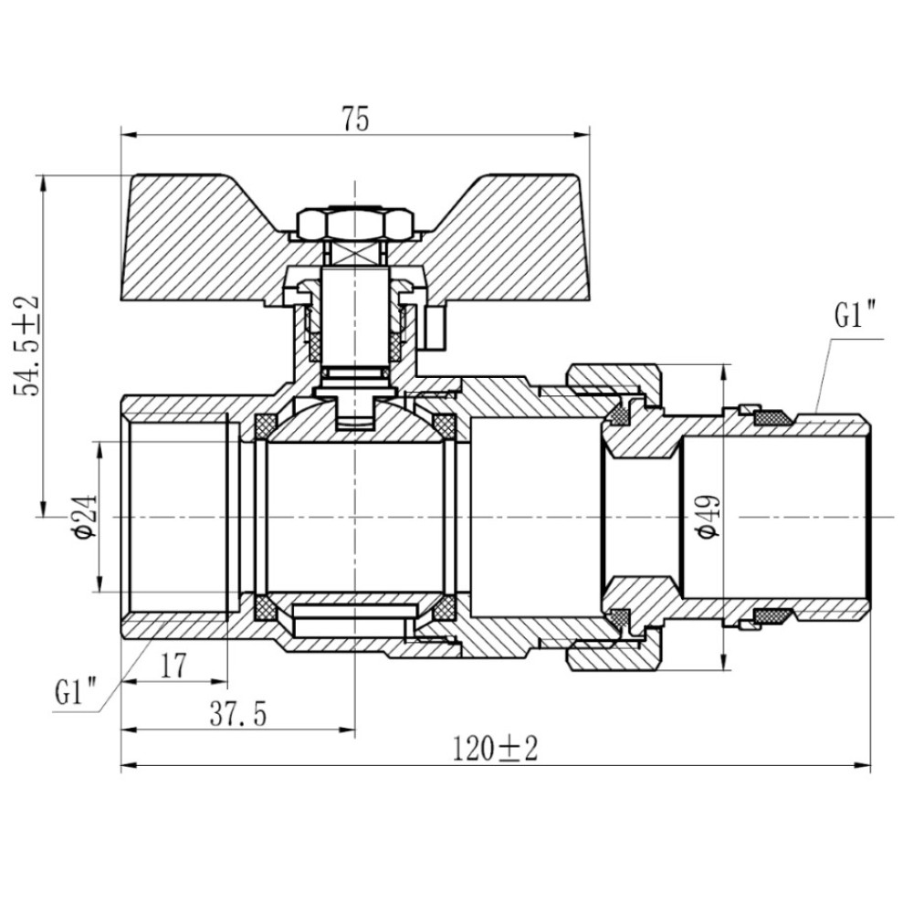 Кран шаровой "Американка" Thermo Alliance Forte 1" ВЗ прямой, антипротекание, бабочка SF222W25