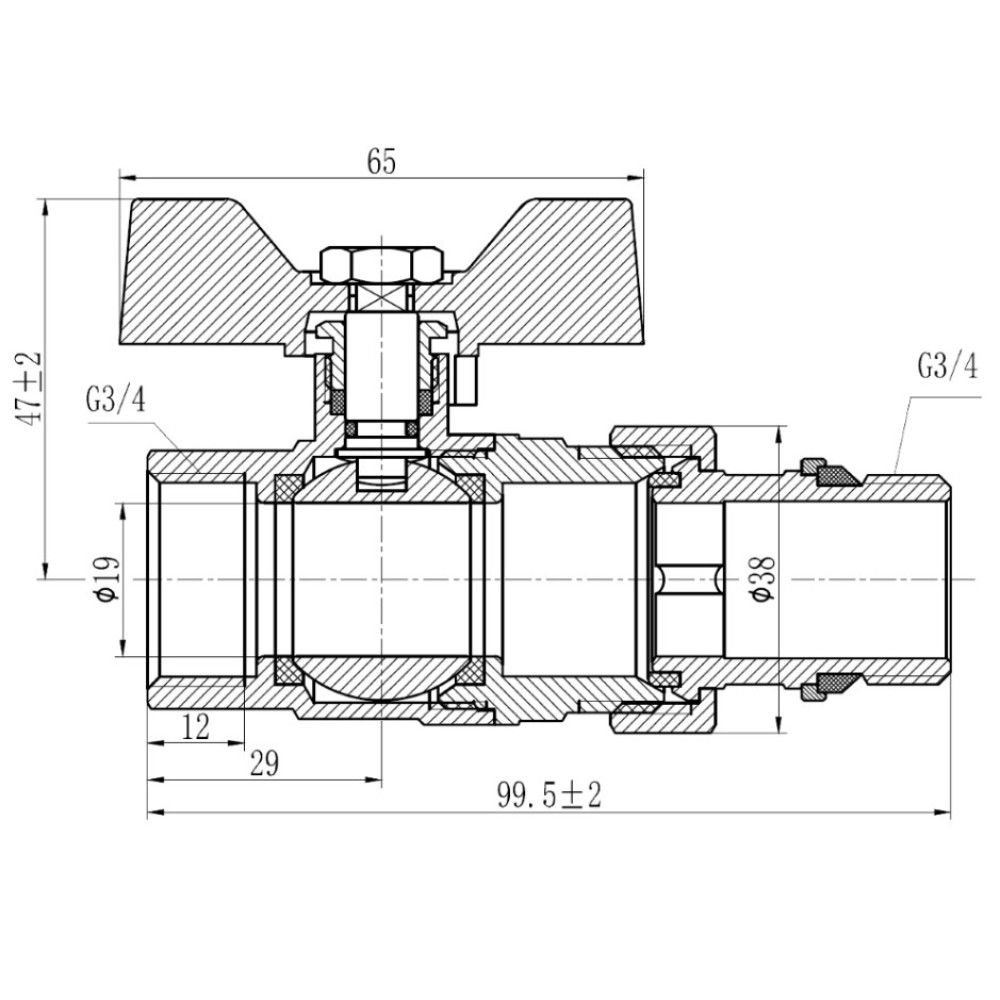 Кран шаровой "Американка" Thermo Alliance Forte 3/4" ВН прямой, антипротекание, бабочка SF222W20