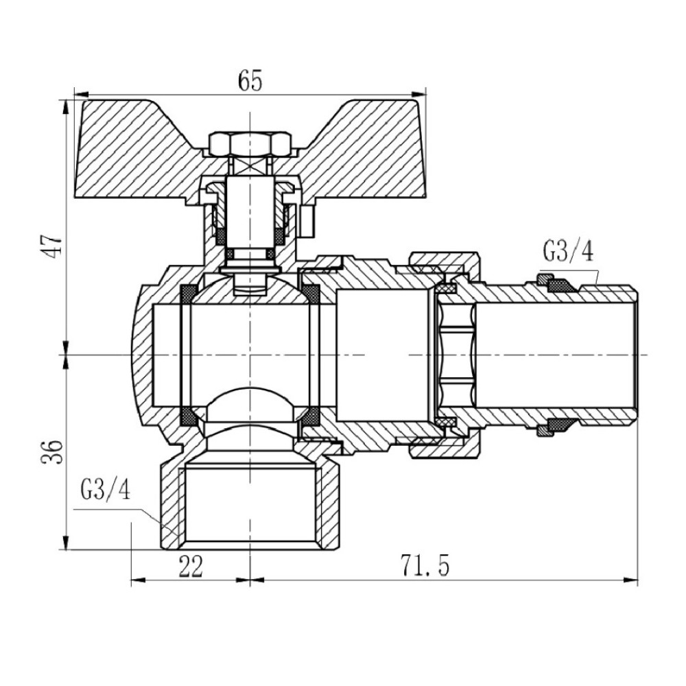Кран шаровой "Американка" Thermo Alliance Forte 3/4"ВЗ угловой, антипротекание, бабочка SF223W20